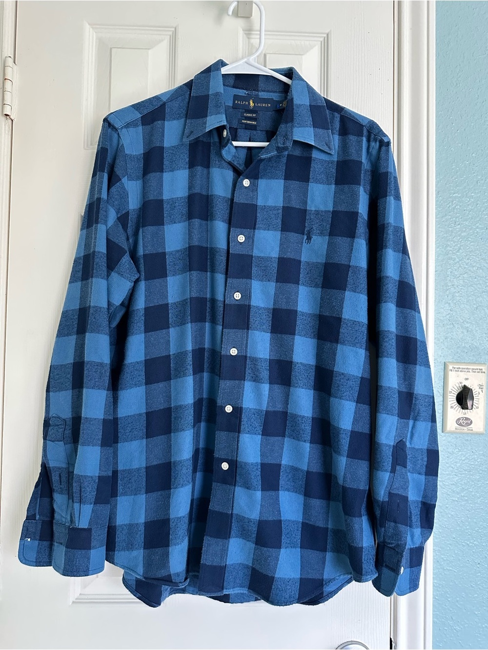 Ralph Lauren Blue plaid flannel shirt size Medium.